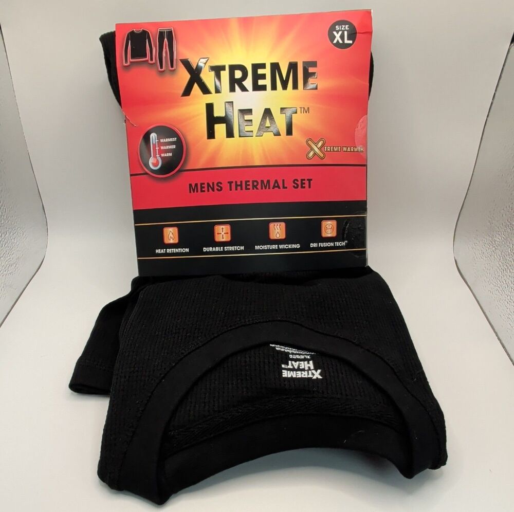 Xtreme Heat Mens Thermal Base Layer Set Long Johns Black XL Thermal Stretch